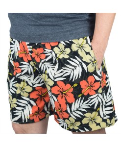 Short Estampado Tactel Elastano Extra Grande Bermuda Preto Laranja